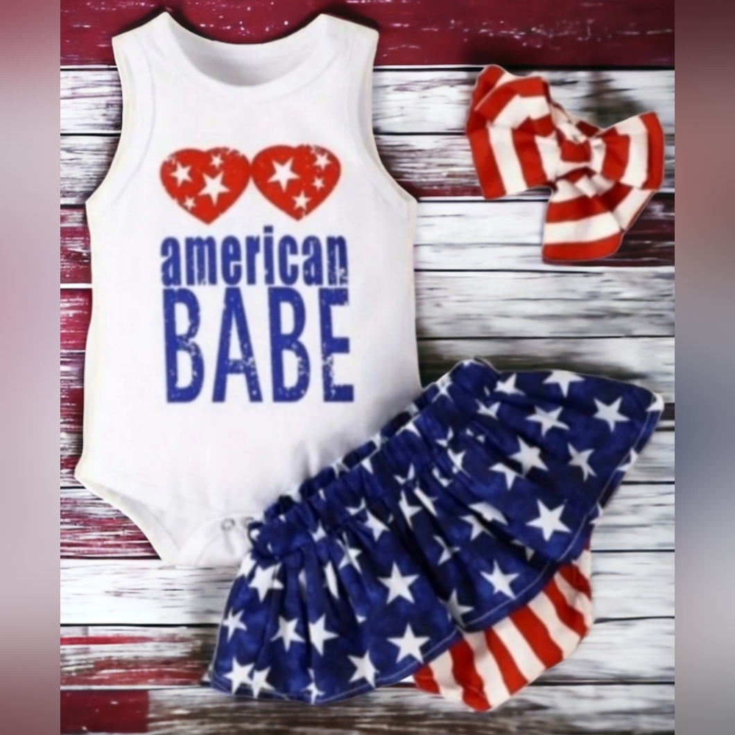 Baby Red, White And Blue Heart Onesie With Skirt